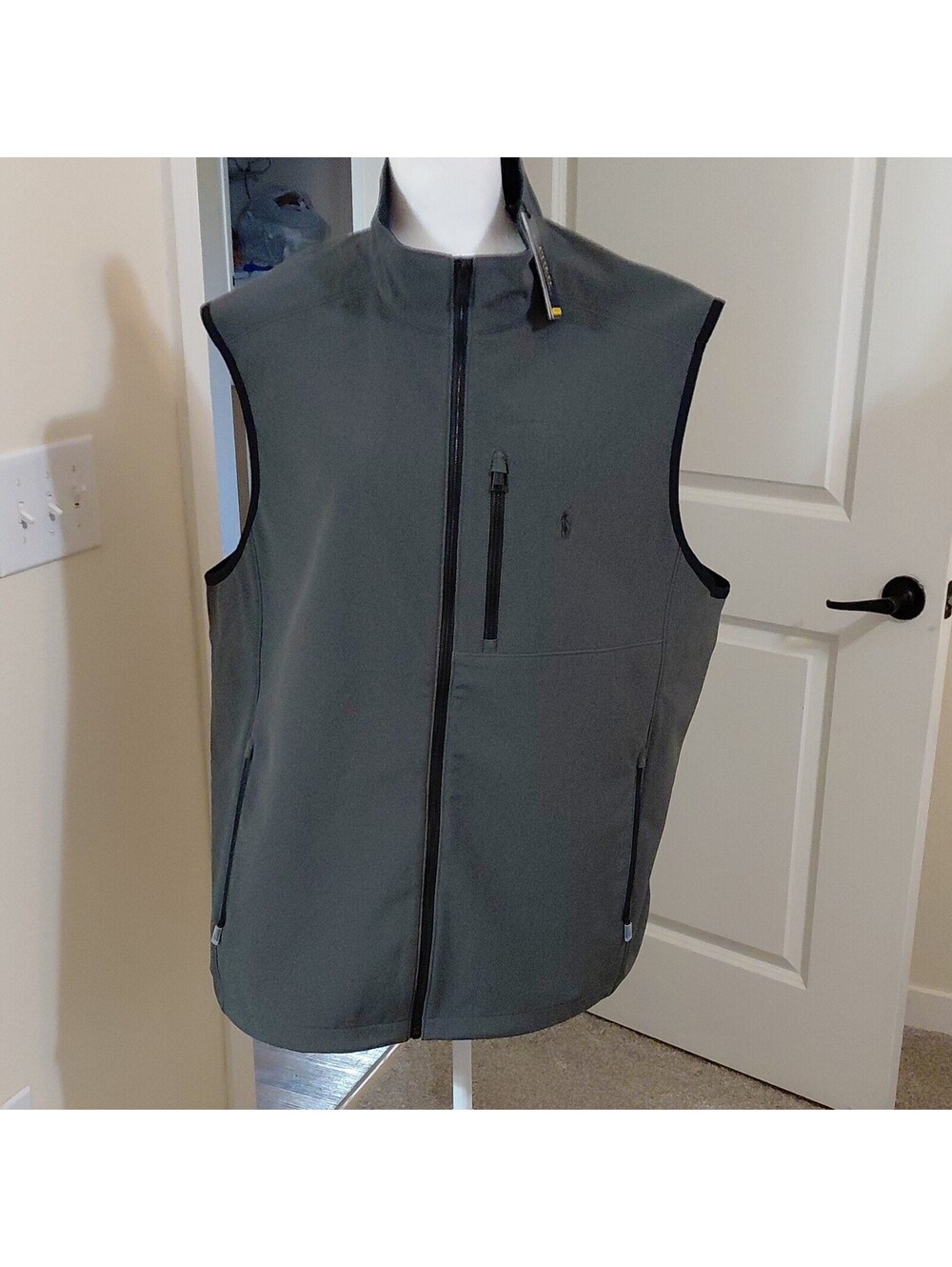 NWT Polo Ralph Lauren Men's Full Zip Vest XLT Gray Stand-Up Collar Logo #910